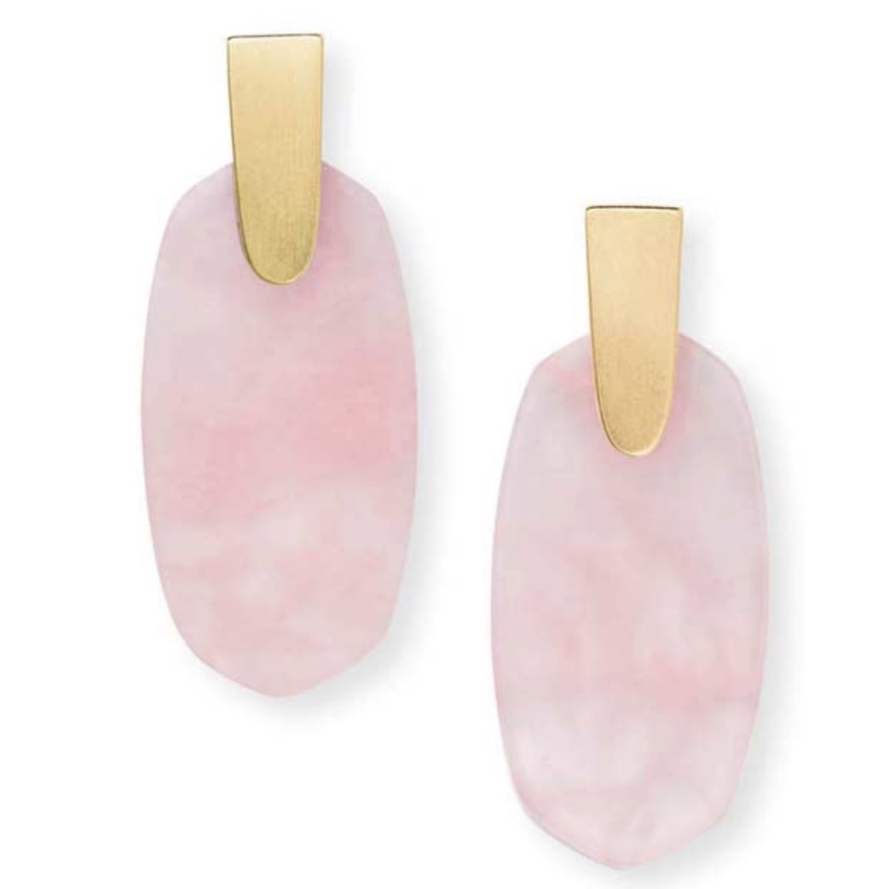 KS Aragon Gold Drop Earrings in Rose Quartz